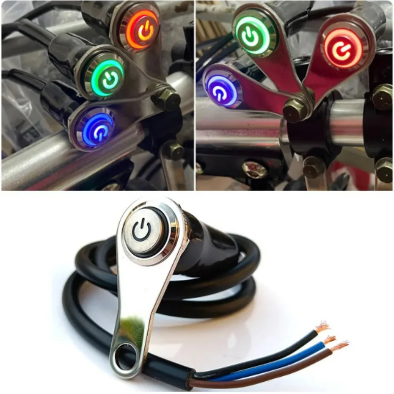 زر مفاتيح Poer المقاوم للماء لقرن المصباح الأمامي متعدد الألوان المقود قابل للتعديل جبل دفع 3 أزرار ON-OFF LED للدراجات النارية