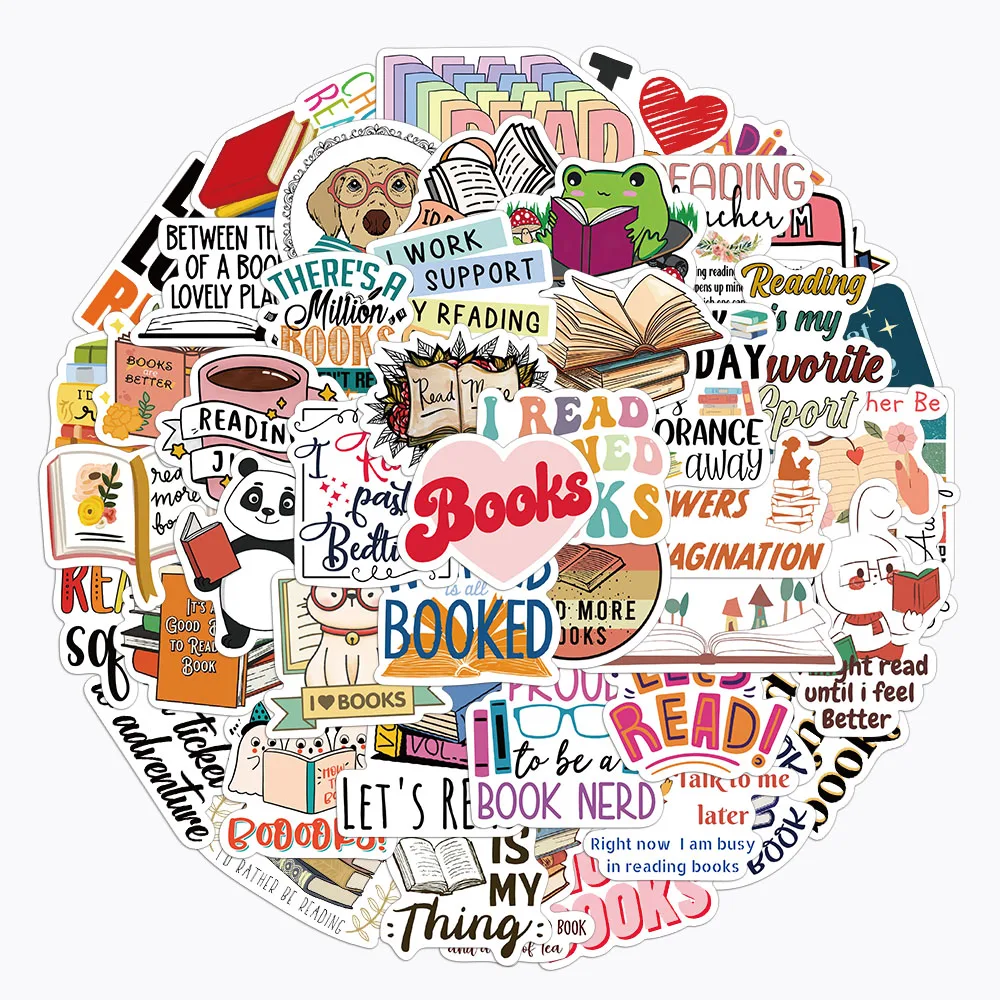 50PCS Reading Books Graffiti Stickers Notebook Stickers Computer Water Cups Skateboarding Notebook Decorative Stickers