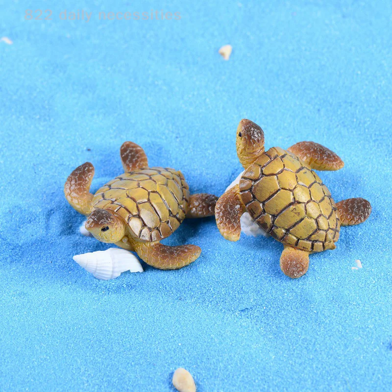 convenient2Pcs Mini Sea Turtle Model Resin Turtle Figurines Fish Tank Miniature Decor