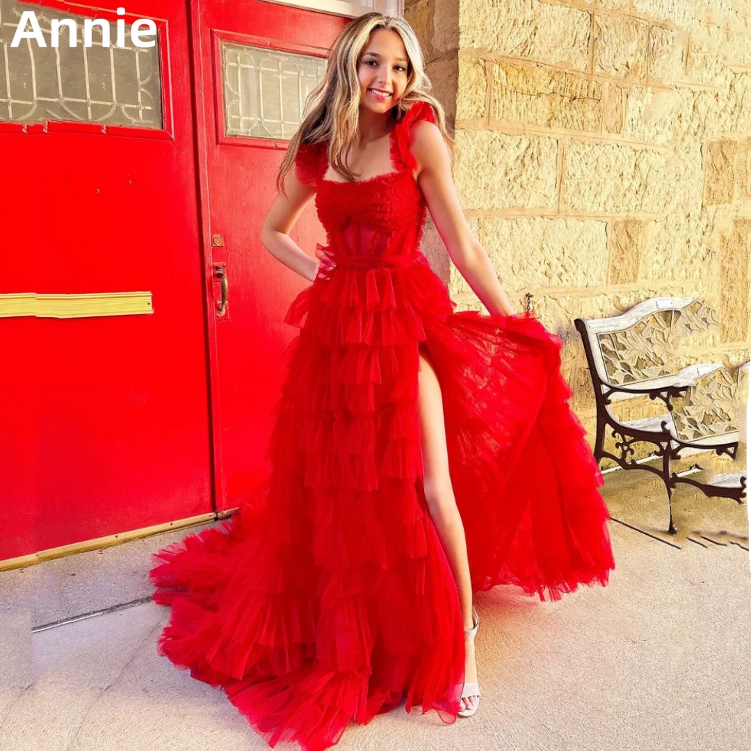 Annie Red Prom Dresses Sweetheart Tulle Graduation Evening Dresses A-shaped Side Slit Wedding Party Dresses 2024Custom Dress