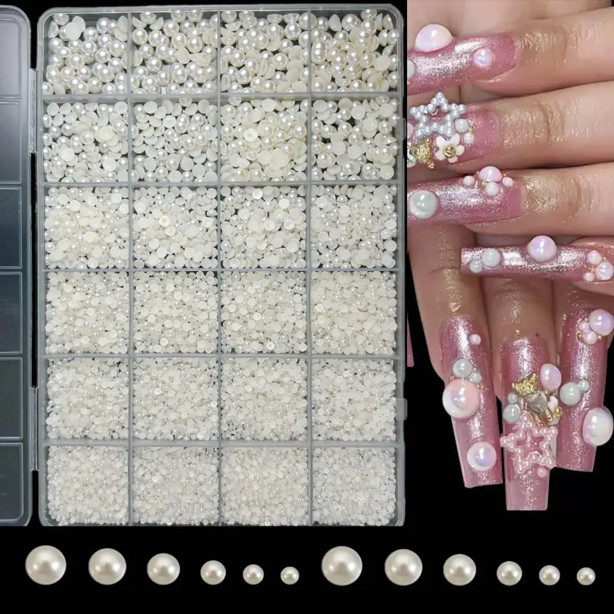 1 boîte de perles multicolores en résine à fond plat, décoration Nail Art, strass colorés, breloques pour ongles, pièces de manucure polyvalentes à faire soi-même