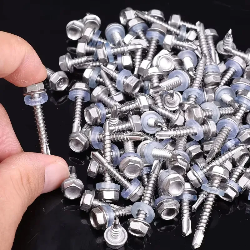 410 #8 #10 50pcs Stainless Hex Washer Head Self Drilling Screws 4.2mm/4.8mm Stainless Steel Self Tapping TEK Screws