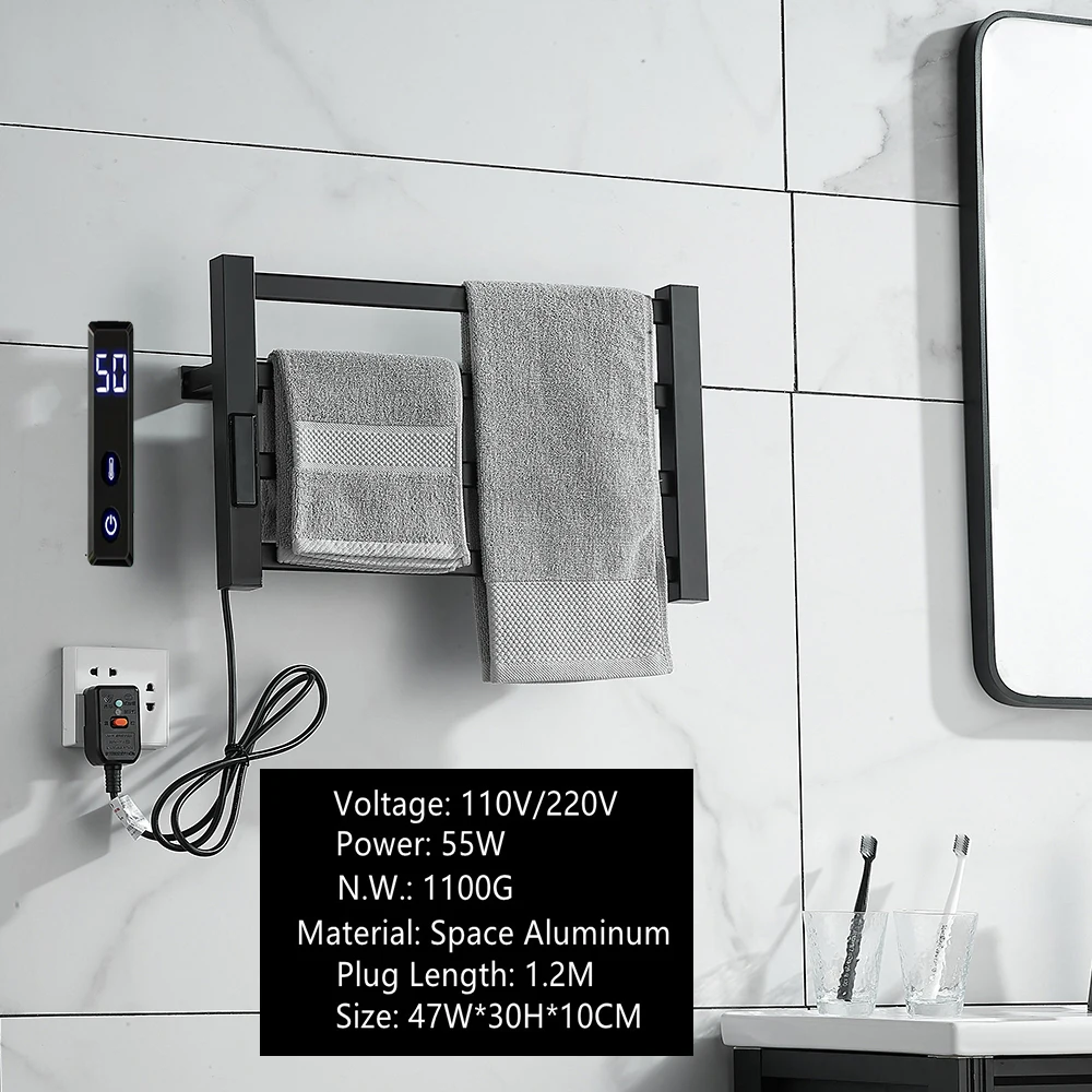 Bathroom Accessories Electric Towel Dryer Rack 115℉-155℉，45℃-70℃ 1-24H Adjustable Towel Warmer and Towel Holder For Bathroom