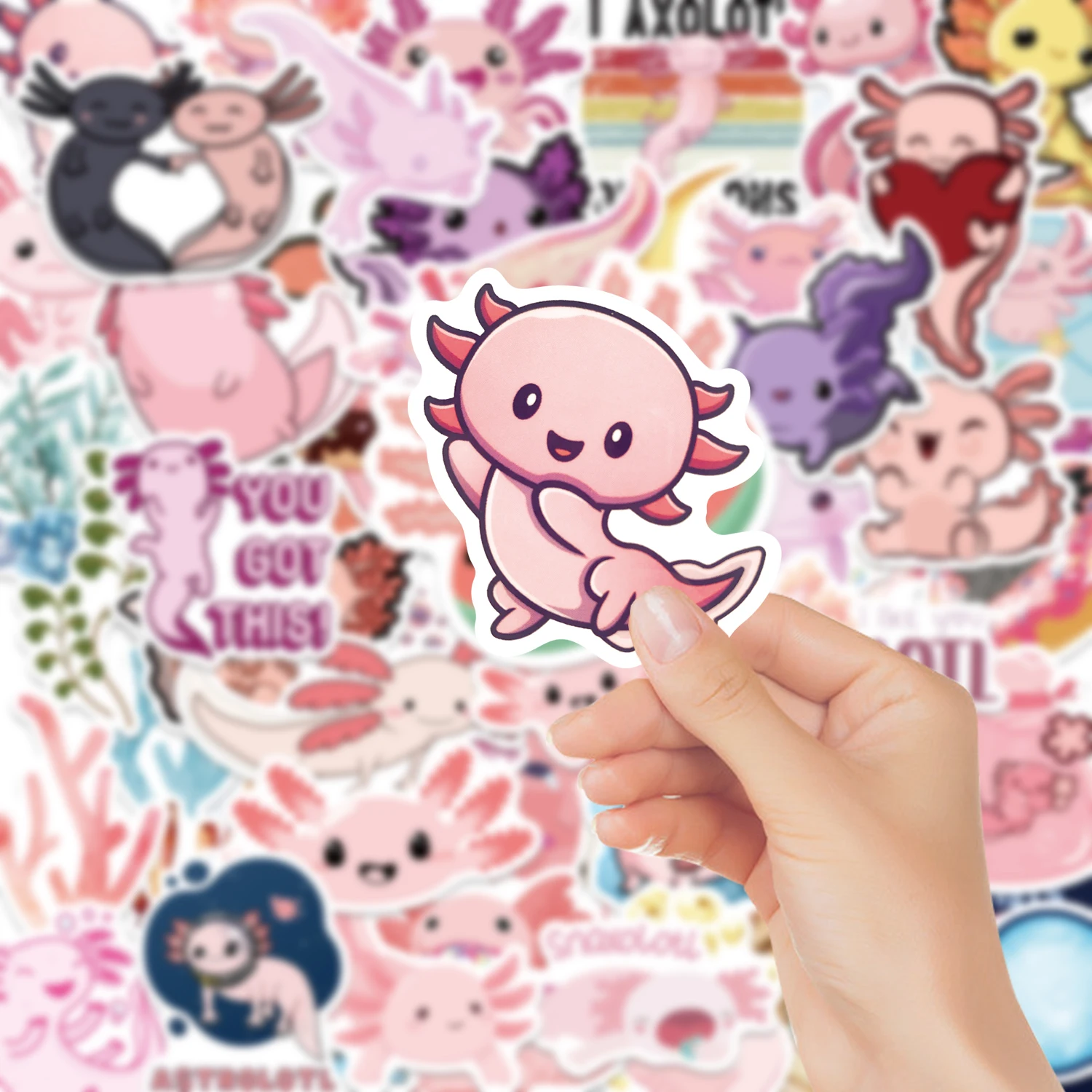 50pcs Axolotl Stickers Waterproof Vinyl Decals Cute Kawaii Playful Designs for Laptop Luggage Scrapbooking Decor Charming Styles