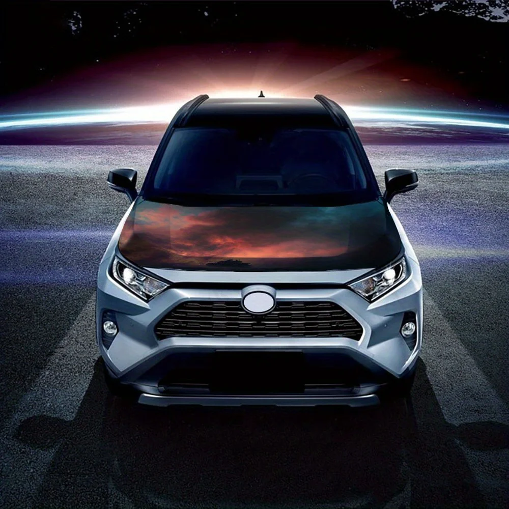 Céu de pôr do sol ardente com cores intensas Capô de carro - Adesivo autoadesivo, à prova d'água e resistente a arranhões, perfeito para a alfândega do veículo