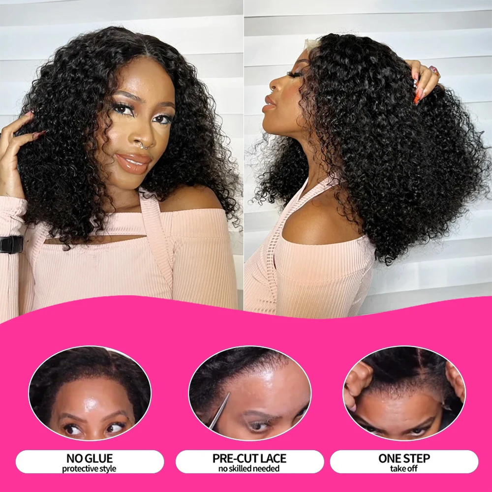 Pre Cut No Glue Wear to Go 13x4 Water Wave Bob Wig For Women Curly 7x5 Glueless Human Hair Wig 100% Ready To Go Short Bob Wig