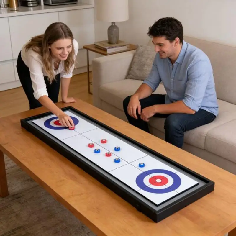 

Shuffleboard and Curling 2 in 1 Board Game Portable 2-Sided Tabletop Shuffle Board Game
