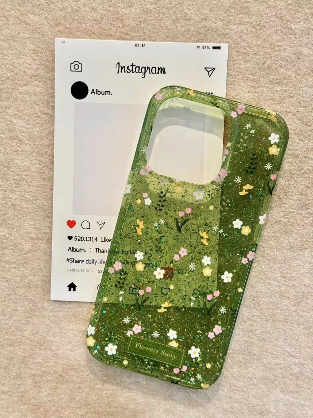 Luxurious green floral sequin case suitable for iPhone 11 12 13 14 15 16 Pro Max cartoon phone case protective cover view 4