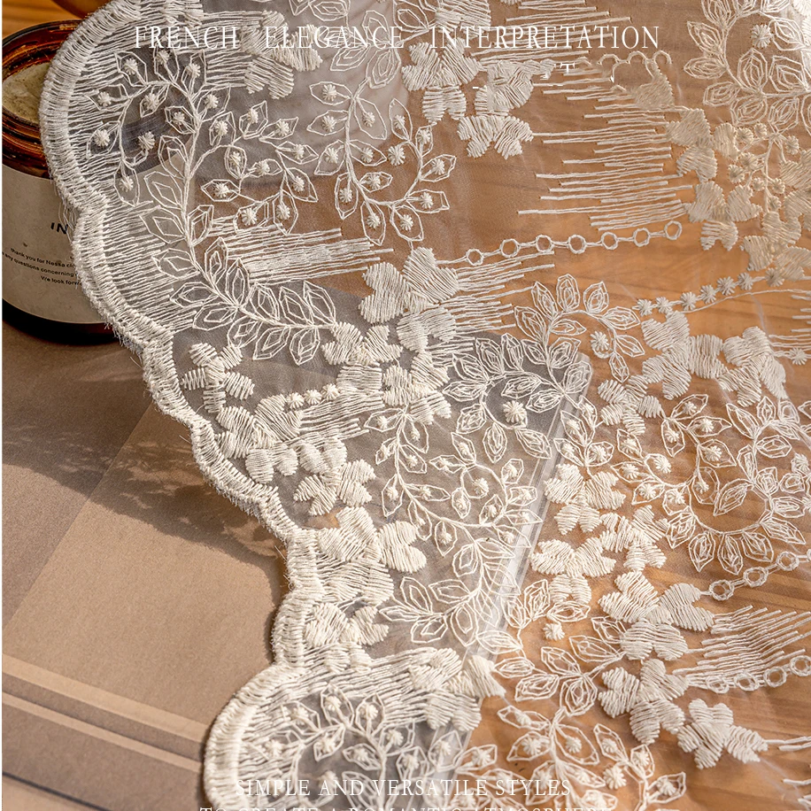 

French Pastoral Embroidery Lace Beige Gauze Curtains For Bedroom, Small Fresh Sheer Curtains For Small Window, Home Curtain