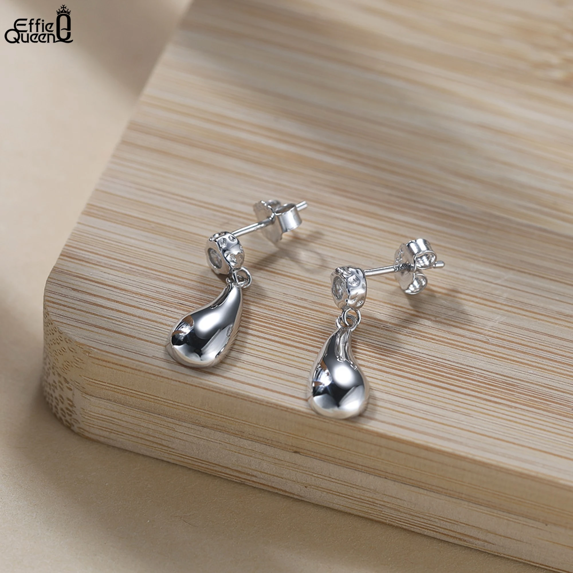 

Effie Queen Exquisite S925 Silver Water Drop Dangle Earrings With Shining Oval Zirconia Ornament Drop Style Festival Gift APE140