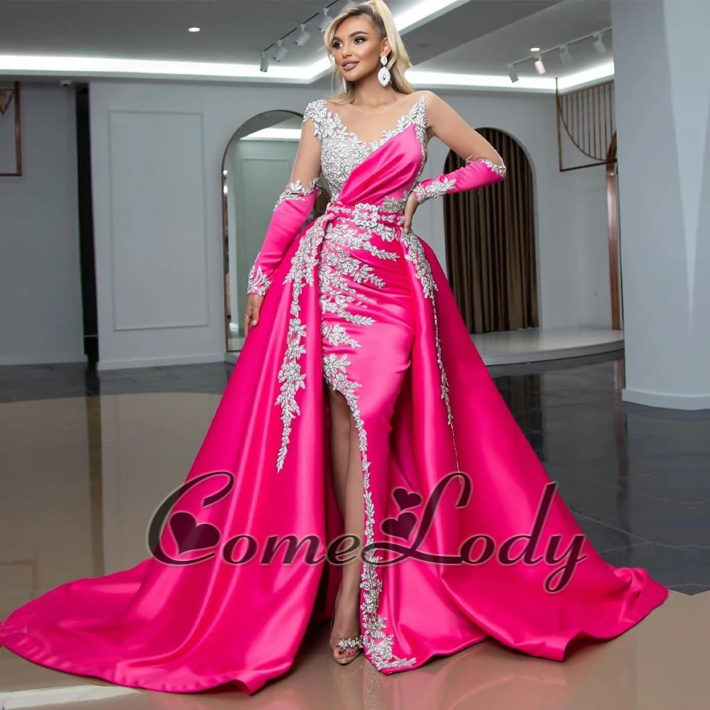 

Comelody Fashionable Lace AppliquesEvening Dresses for Wedding Trumpet Prom Dresses Cathedral Train Saudi Arabric Abendkleider