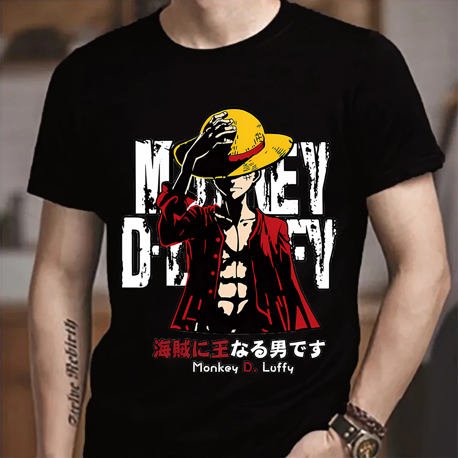 One Piece T-shirt for Adult Man Anime Clothes Zoro Unisex Short Sleeve Fashion Round Collar Clothing Black Cotton Tee Top Gift
