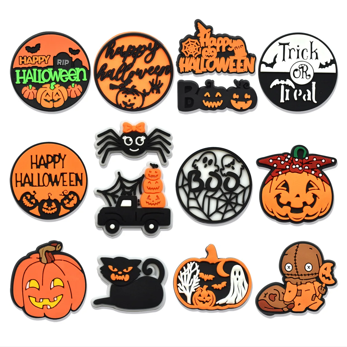 1-14Pcs Happy Halloween Cartoon PVC Shoe Charms for Clogs Bubble Sandal Shoe Accessories Decoration Pins Fit Halloween Gifts Kid