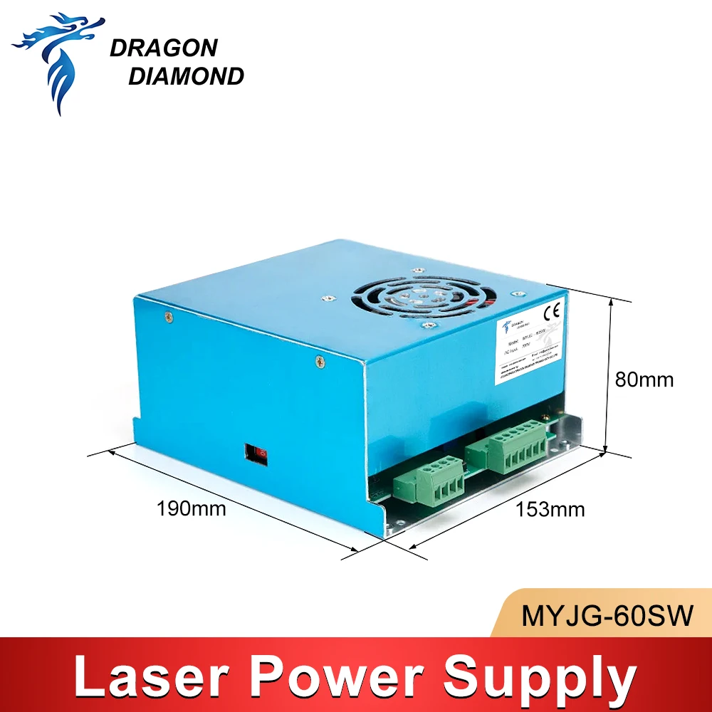 MYJG 60W Co2 Laser Power Supply 110V 220V لآلة نقش / قطع أنبوب ليزر Co2