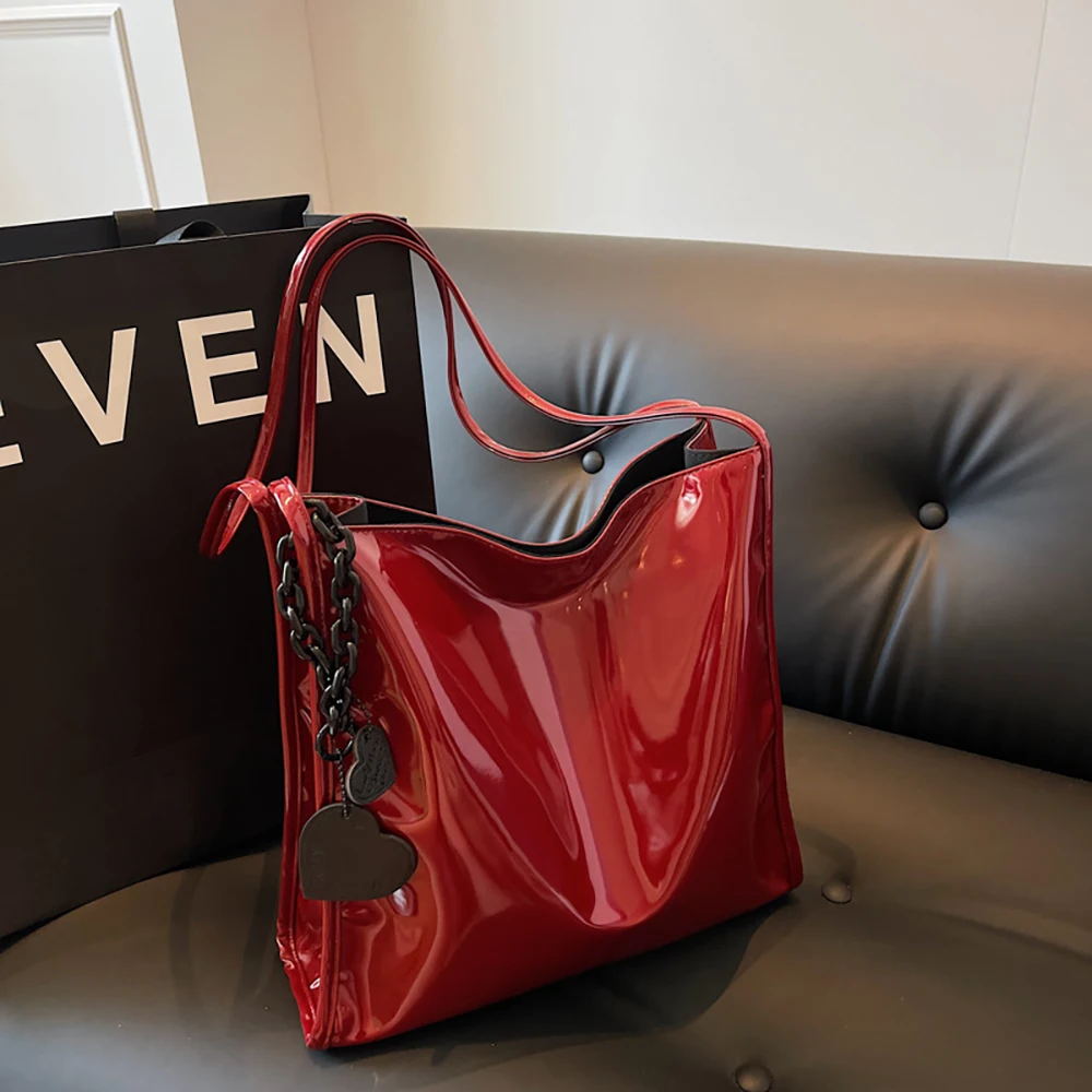 Casual Large Capacity Totes High Quality Glossy Patent Leather Shoulder Bags Women Shopping Travelling Underarm Handbags