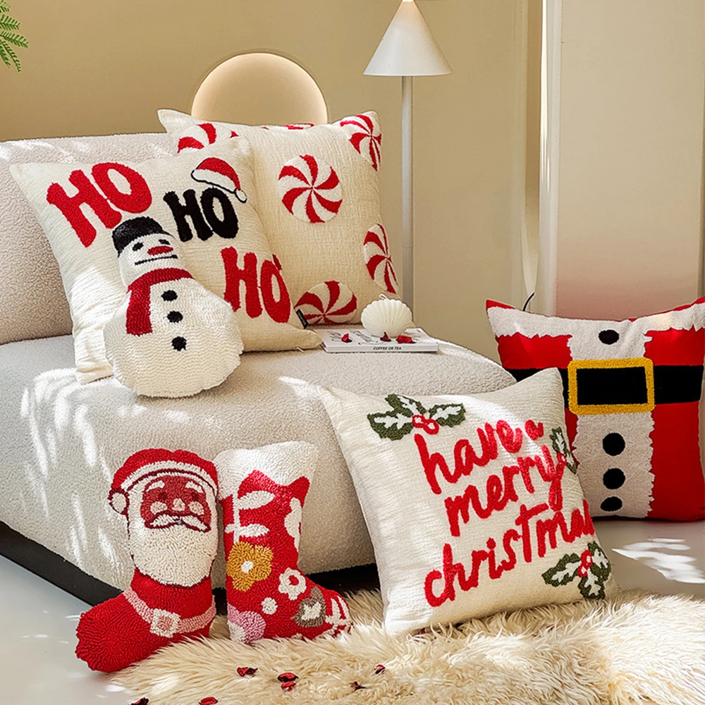 

Рождественская вышивка тафтинговая наволочка Cojines Stick Рождественская шапка бархатная синельная диванная подушка наволочки 45x45 см