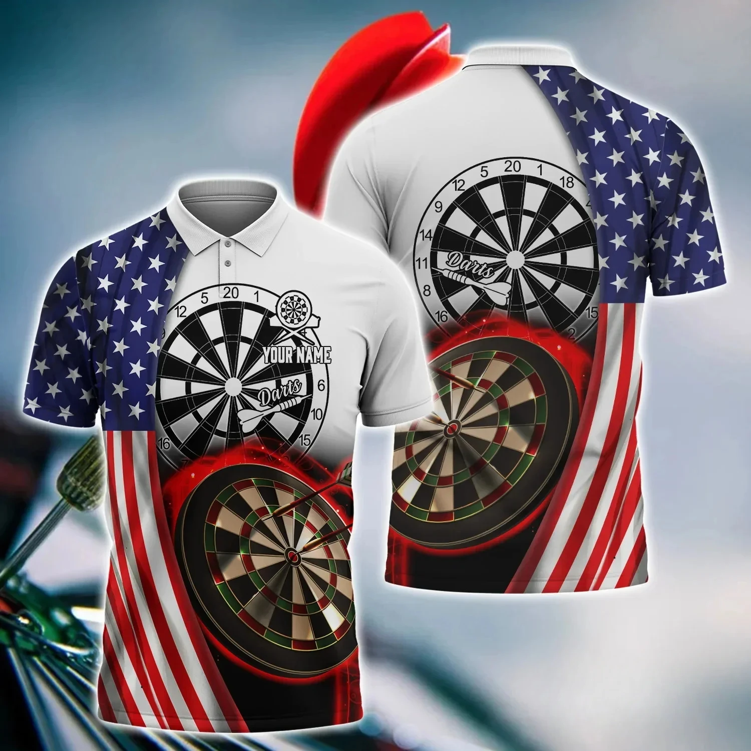 Funny 3D Dart Custom Print Polo T-shirt Men's Fashion Lapel Short Sleeve Top Summer Trend Vintage Clothing Oversized T-shirt