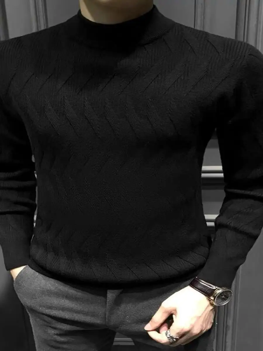 

Мужской вязаный свитер с высоким воротником, длинным рукавом, базовая модель, зимний, модный, приталенный, новинка 2025 года