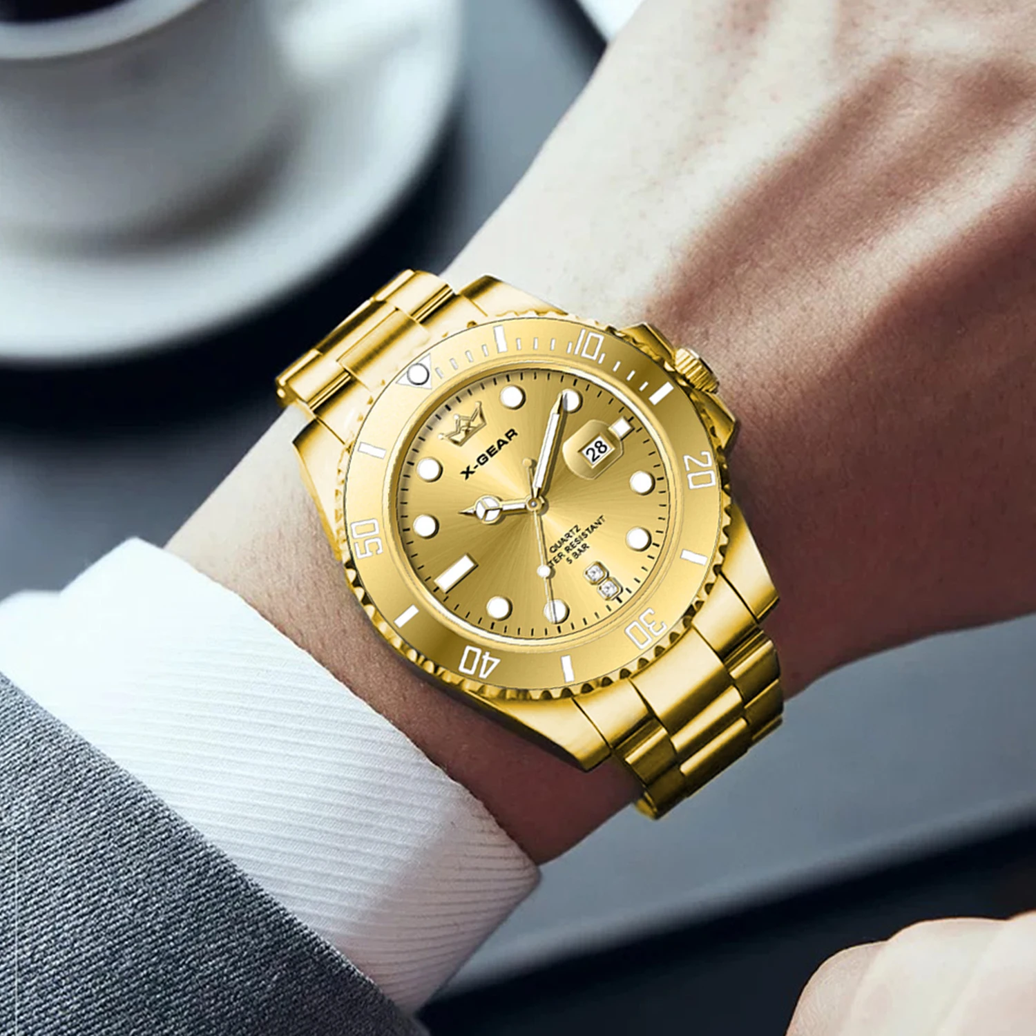 

X-GEAR Роскошные спортивные мужские часы Водонепроницаемые светящиеся мужские часы с датой недели Кварцевые мужские часы из нержавеющей стали