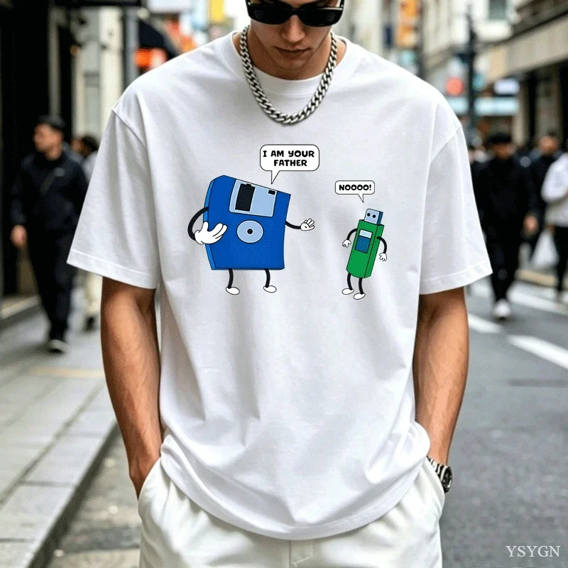 2026 New Model Floppy Disk Graphic Men's Tee Father & Son Floppy Disk Engineer Graphic Short Sve Casual Cotton Crew Neck T-Shirt
