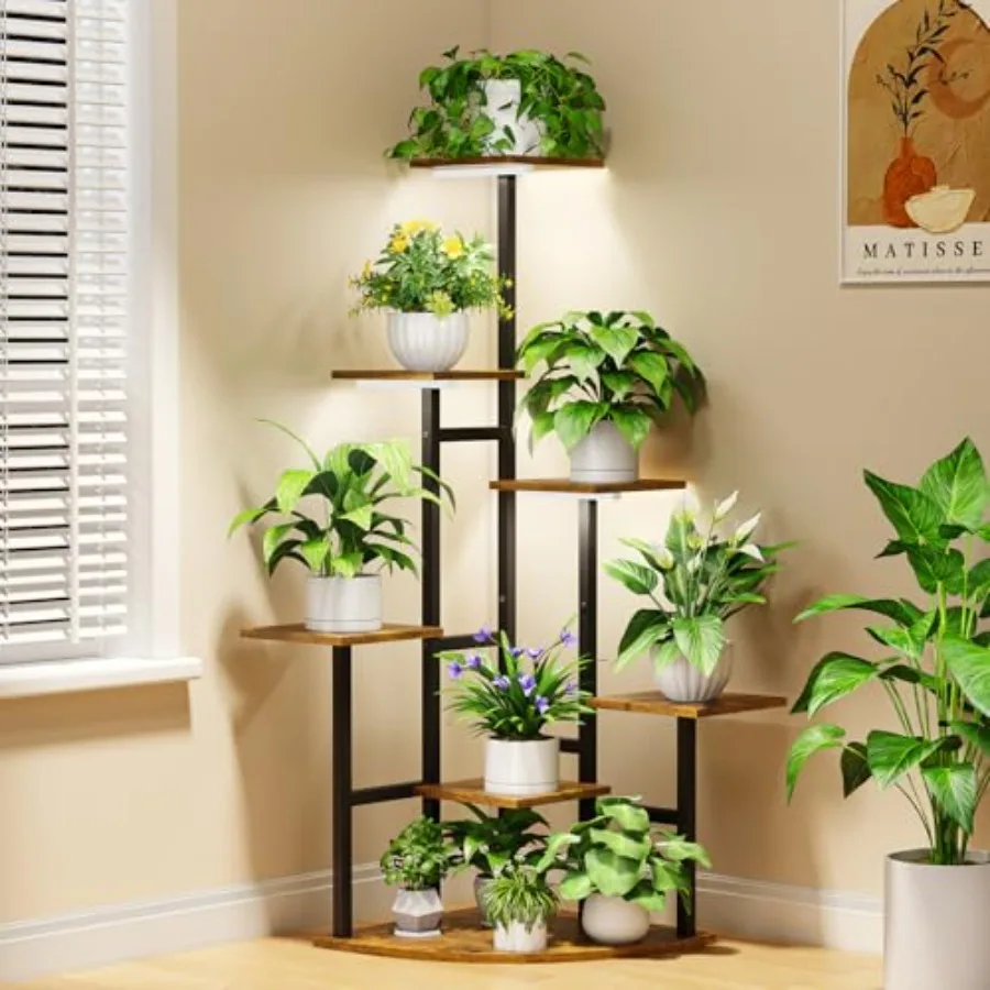 

Corner Plant Stand Indoor with Grow Lights 7 Tiered Plant Shelf Indoor 43" Corner Plant Stands for Indoor Plants Metal Plant Fl