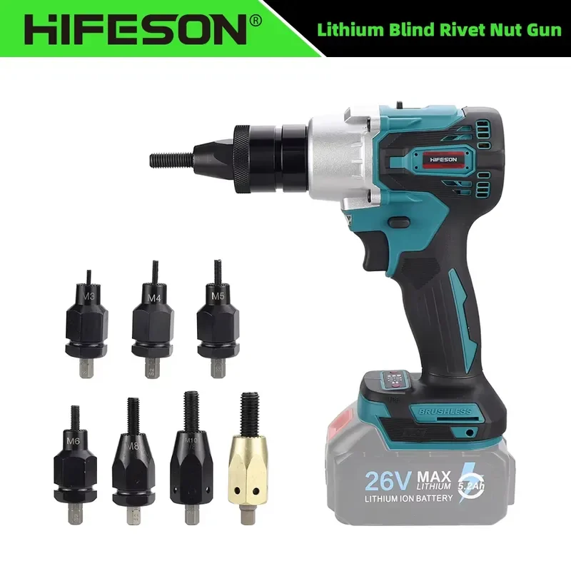 HIFESON Battery Free Metal Electric Rivet Rechargeable Automatic Rivet Nut Riveting Tool Nut Head M3-M12 For