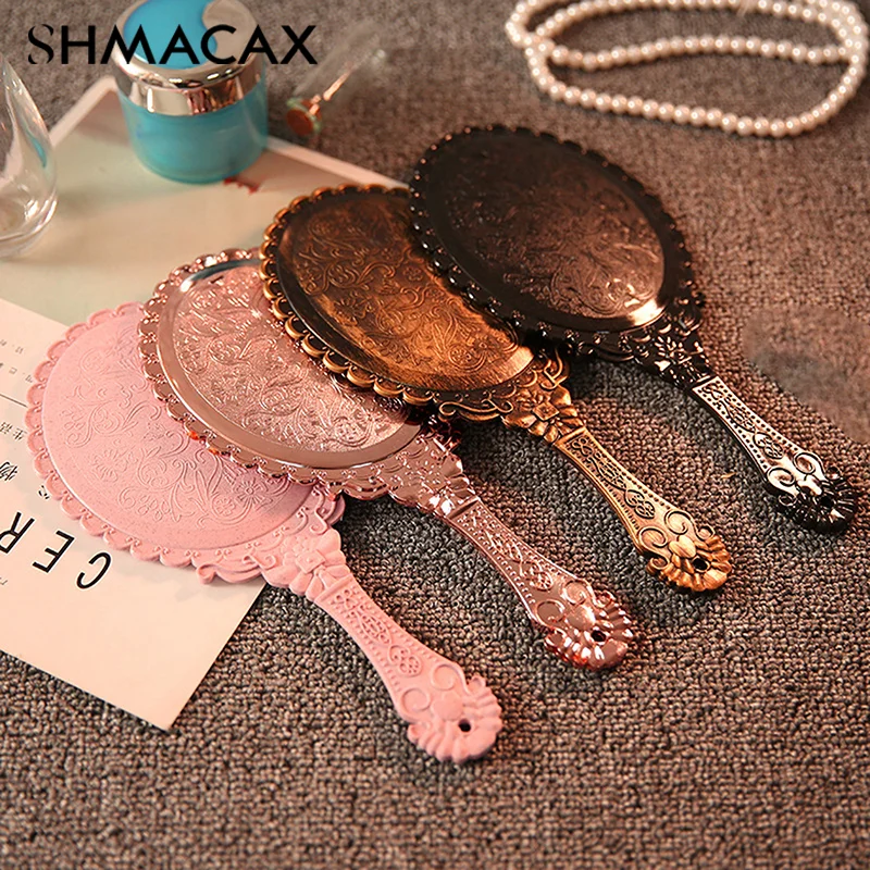 1 Stuks Draagbare Vintage Make-Up Spiegel Hand Hold Ovale Ronde Spiegel Nobel Herstel Oude Manieren Court Spiegel Schoonheid Tool