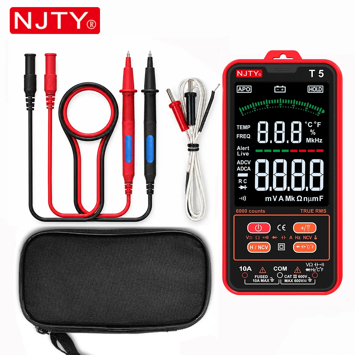 T5 Smart Digital Multimeter Color Display 6000 Counts True RMS Auto Range AC DC Voltage Current Resistance NCV Temperature Meter