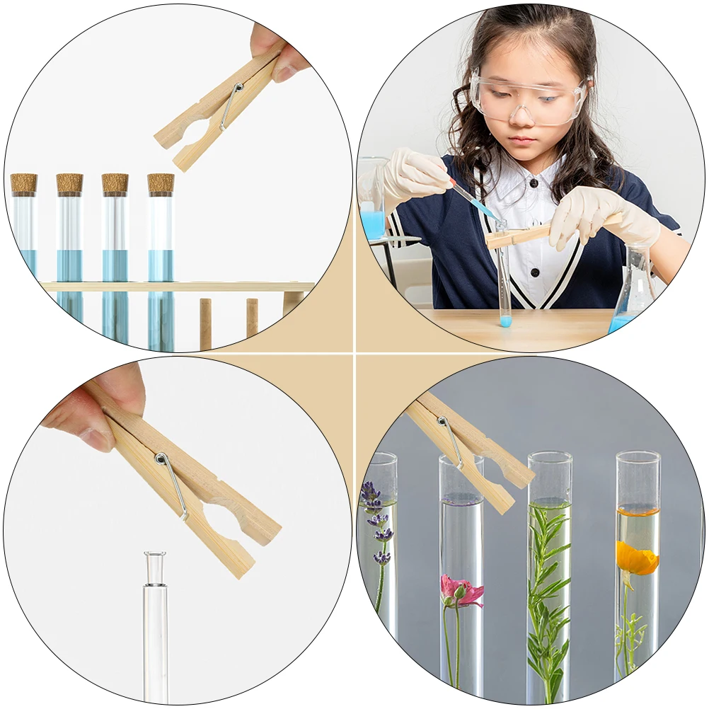 

20 Pcs Test Tube Clip Bamboo Clamp Photo Glass Clothes Experiment Equipment Drying Wooden Supply Child