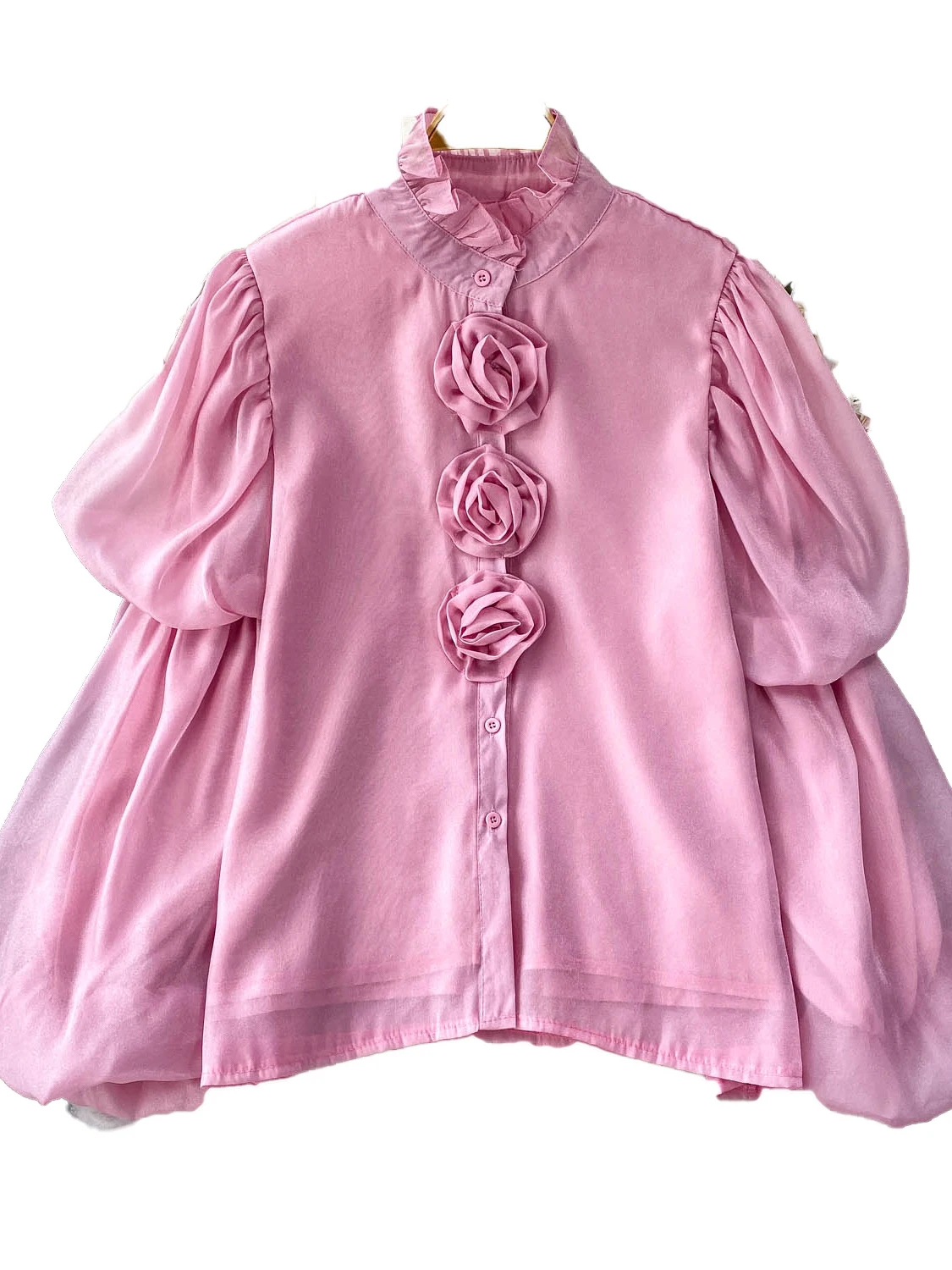 Colletto alla coreana da donna irt Bottone singolo Design ampio Lanterna Sve Top Summer Faionable Camicetta coreana Sle Bubble Sve