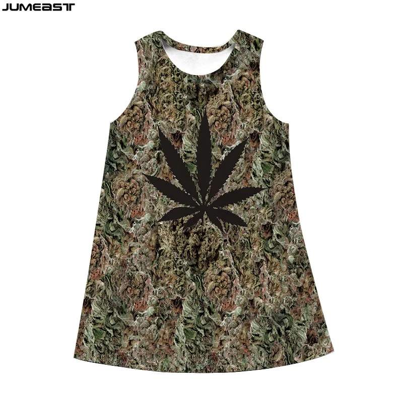 Jumeast Y2k Women 3D Printed Dresses Hip Hop Tobacco Weeds Leaves Summer Sleeveless Dress Suspender Nightdress