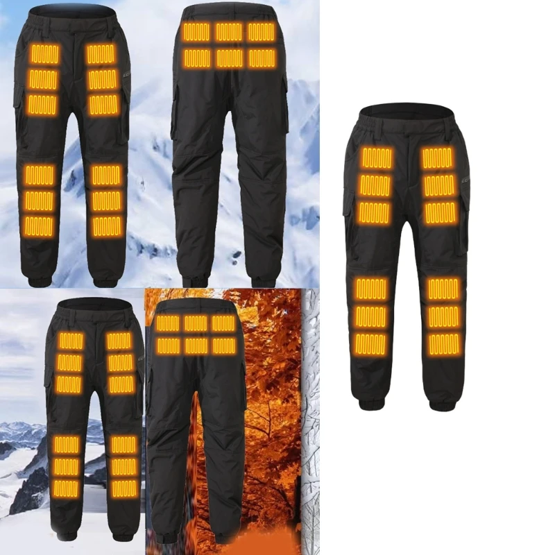 Men's Heated Pants Water Resistant Trousers USB Rechargeable 3 Heating Temperatures 18 Heated Zones for Outdoor