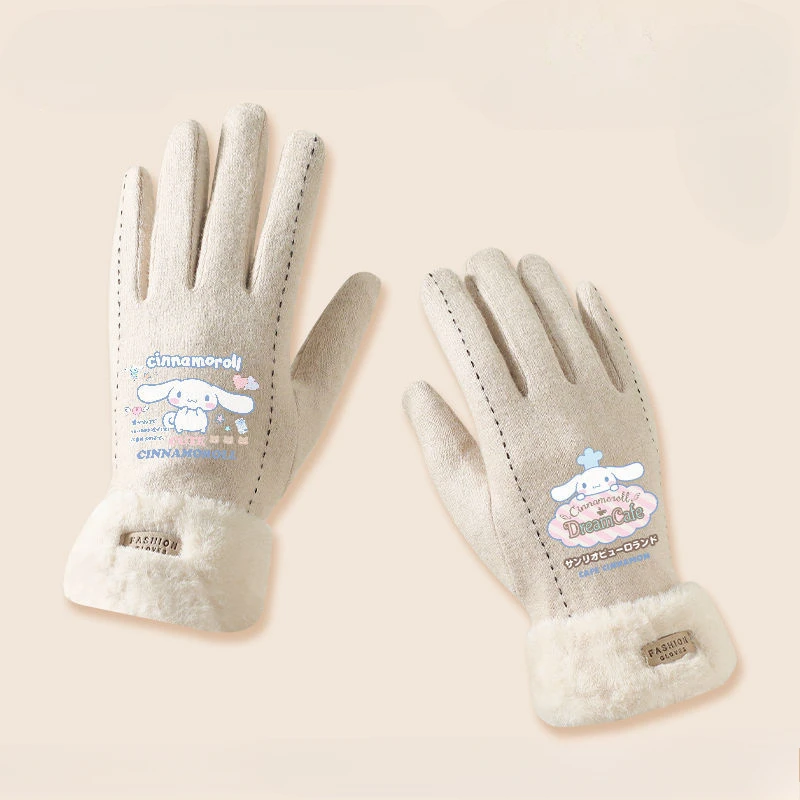 New Sanrio Cinnamoroll Glove Outdoors Cycling Windproof Add Velvet Five Finger Gloves Winter Keep Warm Cold Proof Glove Gifts