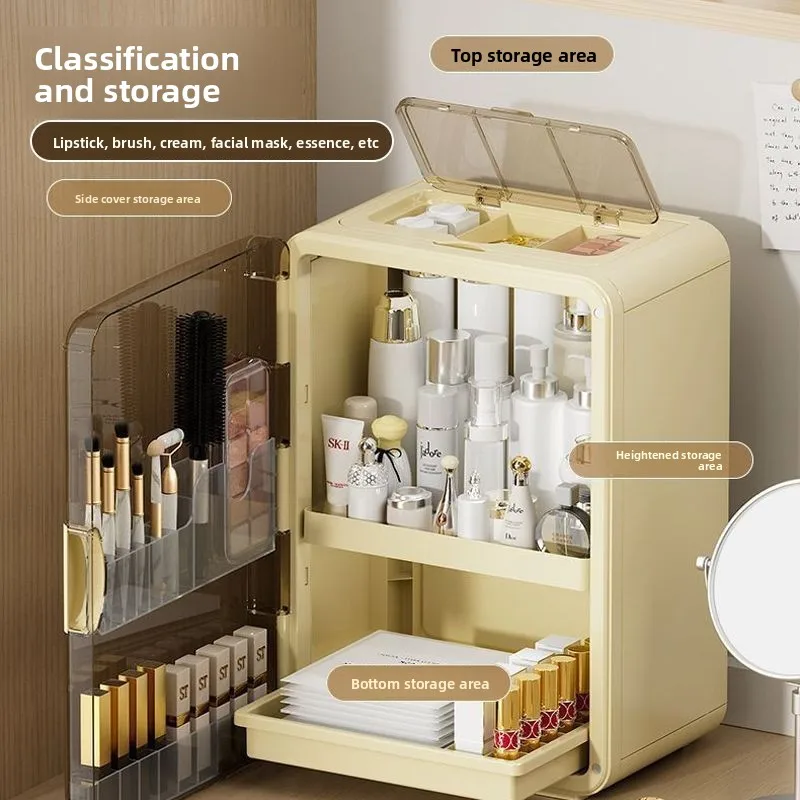 

Multilayer Makeup Organizer with Flip Top & Magnetic Open Makeup Case with DrawerVanity Organizer for Lipstick Brushes Skin Care