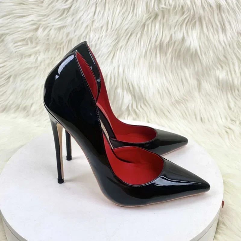 2024 New Lacquer Leather High Heels, Shallow Mouth, Pointed Head, Thin Heel, Side Air, High Grade Sexy Fashion Single Shoes