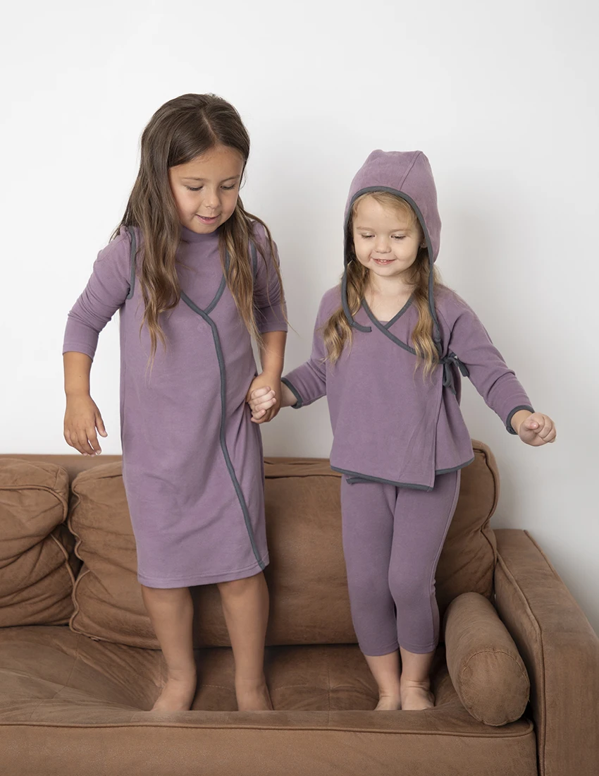 Ali-Plus Friday Night Lounge Purple Collection Girl Boy Turtleneck Shirt Dress Romper Overall Wrap Bonnet Blazer With Pockets