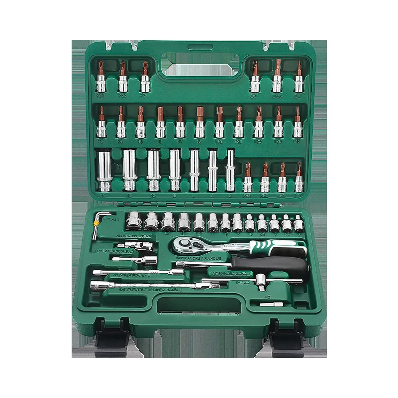 

Factory direct sales auto repair tools 53-piece set 53PCS tool combination green box 72 teeth