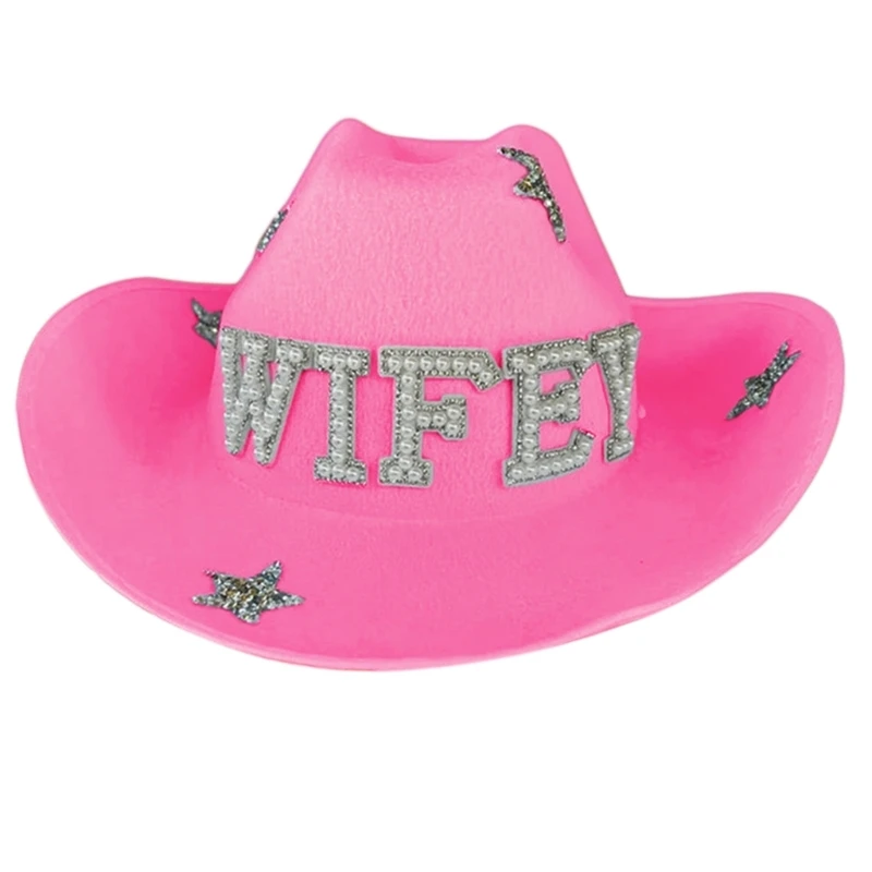 Summer Cowgirls Hat with Pearl WIFEY Letter for Wedding Party Taking Photo Hat N58F