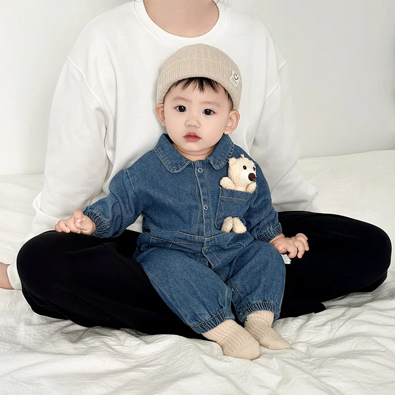 Baby 2023 Spring and Autumn Clothing Newborn Denim Onesie Cotton Fashion Boys and Girls baby Clothes out Clothing Crawl Suit