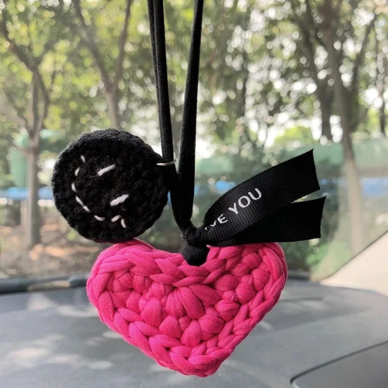 

Car Decoration Pendant New Princess Style Love Rearview Mirror Car Pendant Light Luxury Hand-woven Rose Red Heart Car Pendant