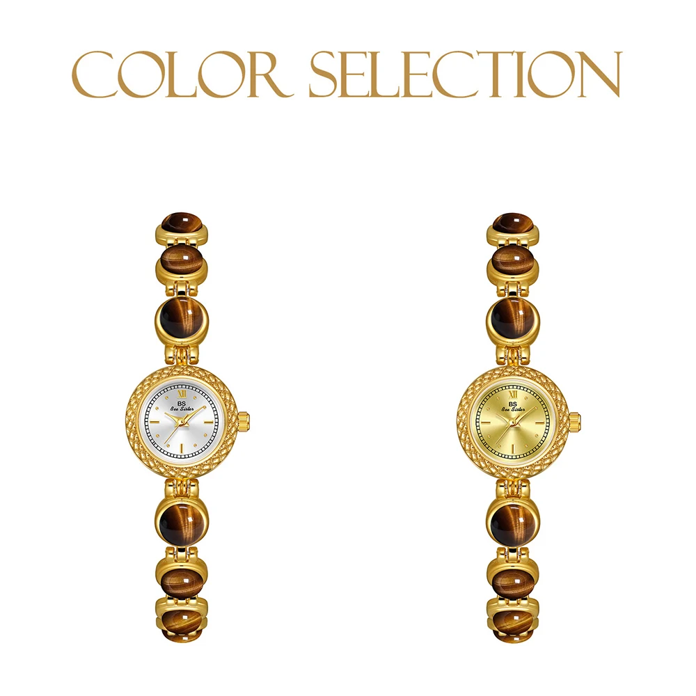 Abelha irmã natural olho de tigre pedra pulseira mulher relógio de alta qualidade design francês vintage quartzo feminino relógios pulso