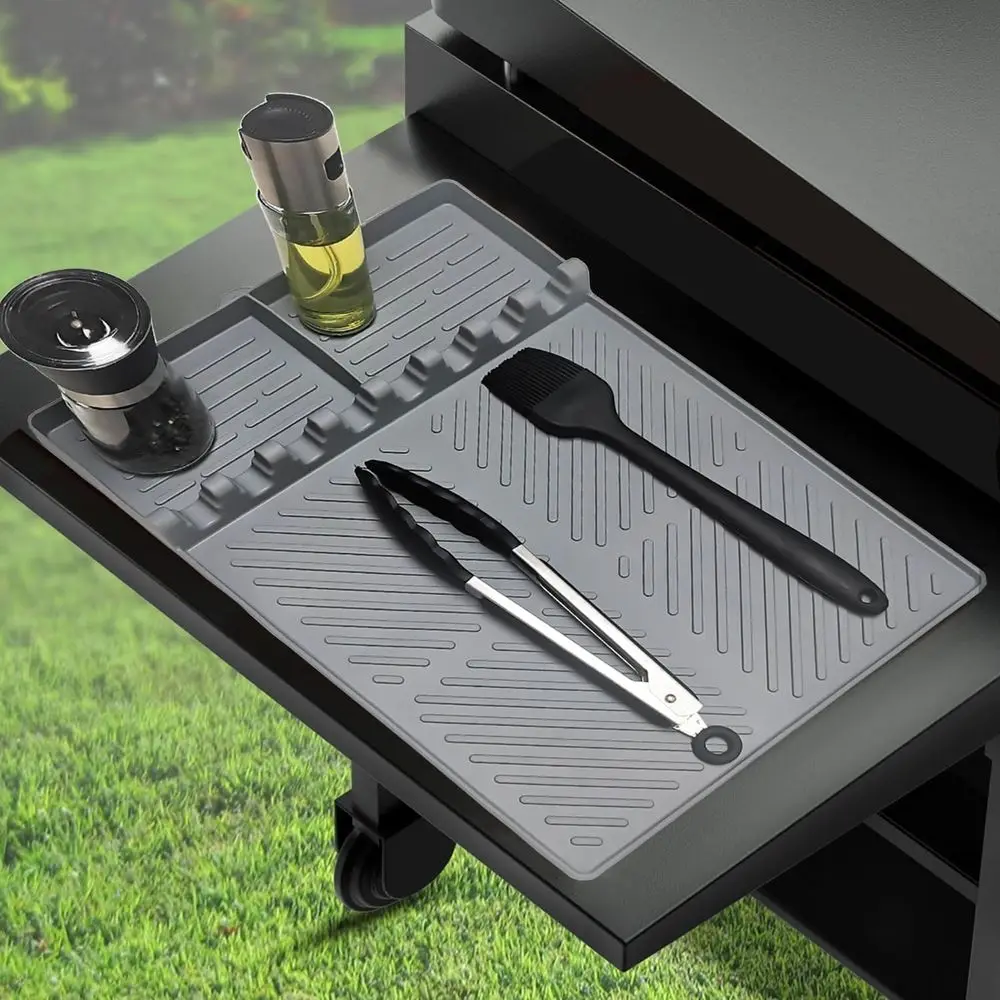 

Griddle Silicone Mat with Drip Tray, Grill Side Mat, and Utensil Holder Set (Gray)