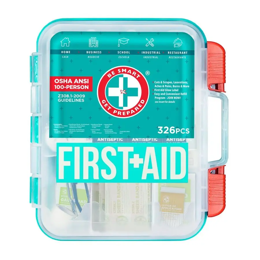 

First Aid Kit, Teal, 326 Piece, Exceeds OSHA and ANSI Guidelines 100 People Office, Home, Car, School, Emergency, Survival, Camp