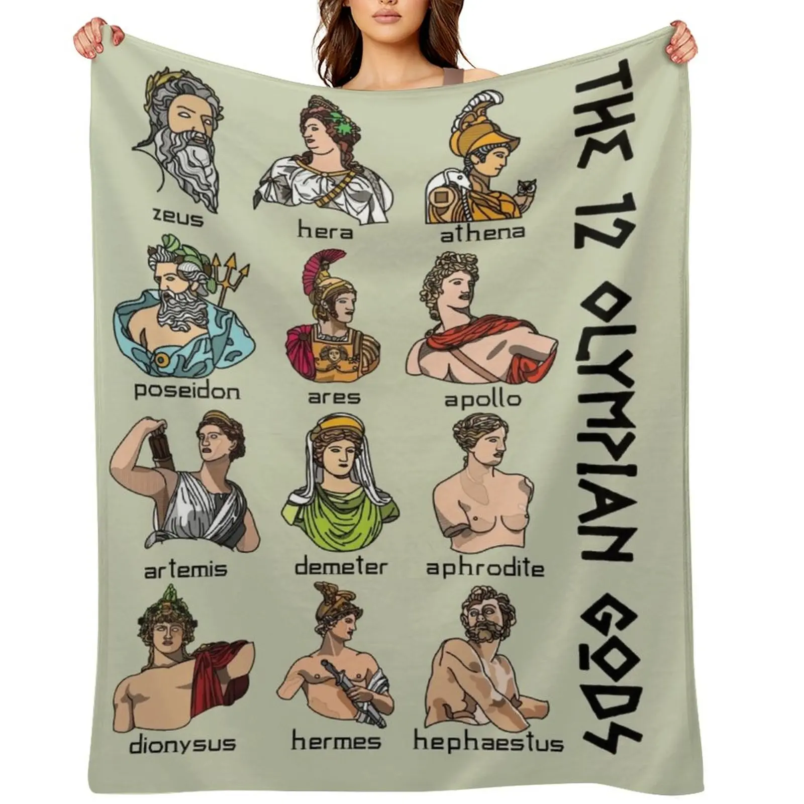 Manta de Peluche con Diseño de Doce Deportistas Olímpicos (a color): Mitología Griega, para Invierno, para Camas, para Siesta