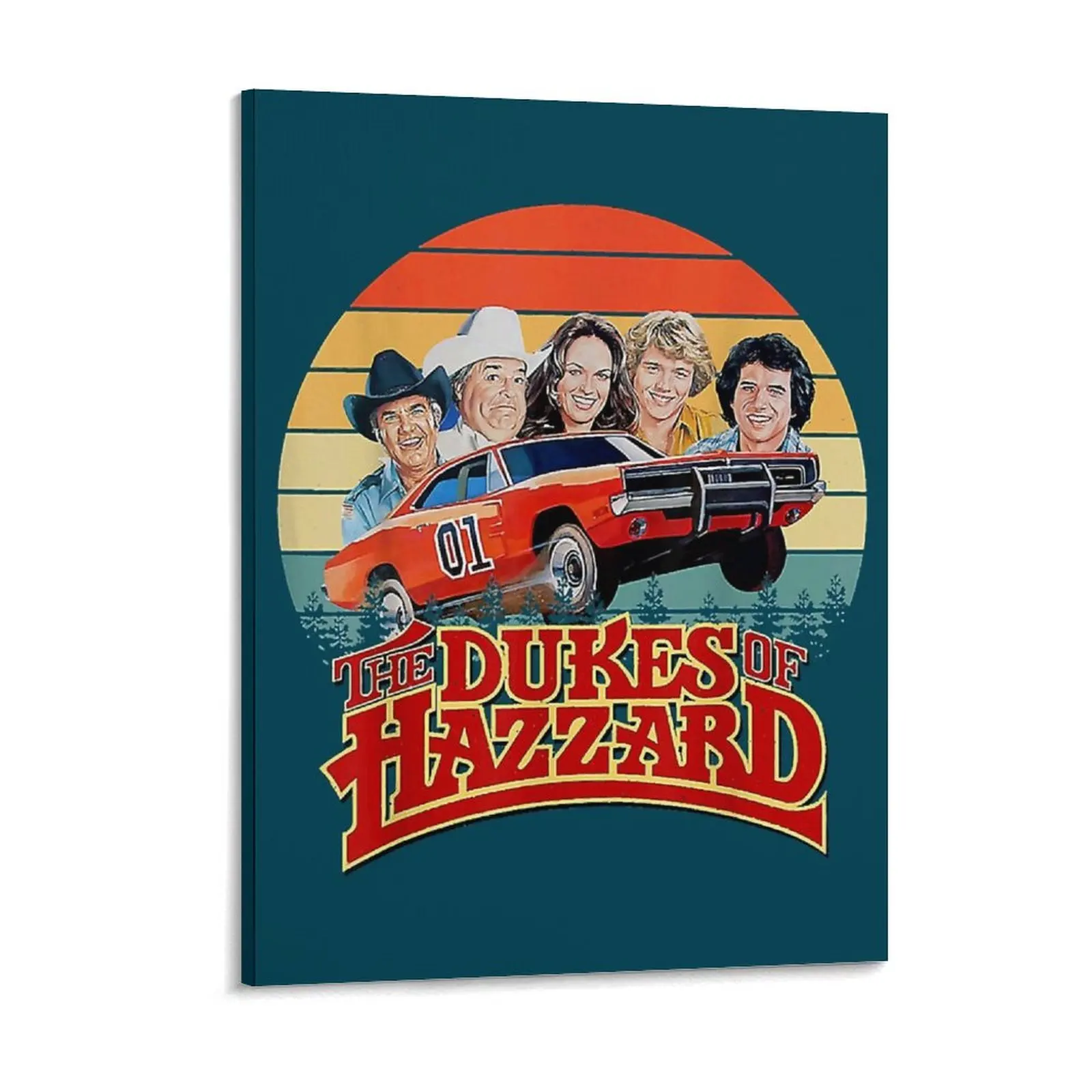 Retro Hazzard Cars Vintage Design Art The Dukes Of Hazzard Title Cast Canvas Painting Living Room Framed Wall Paintings