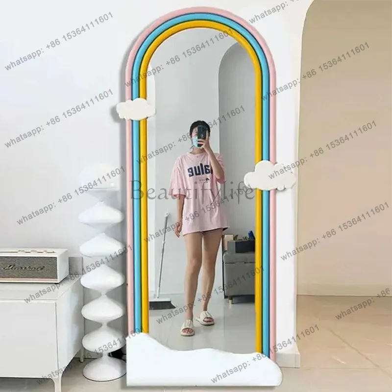 YJ American arch floor mirror entry cloud full-length mirror special-shaped full-body mirror art
