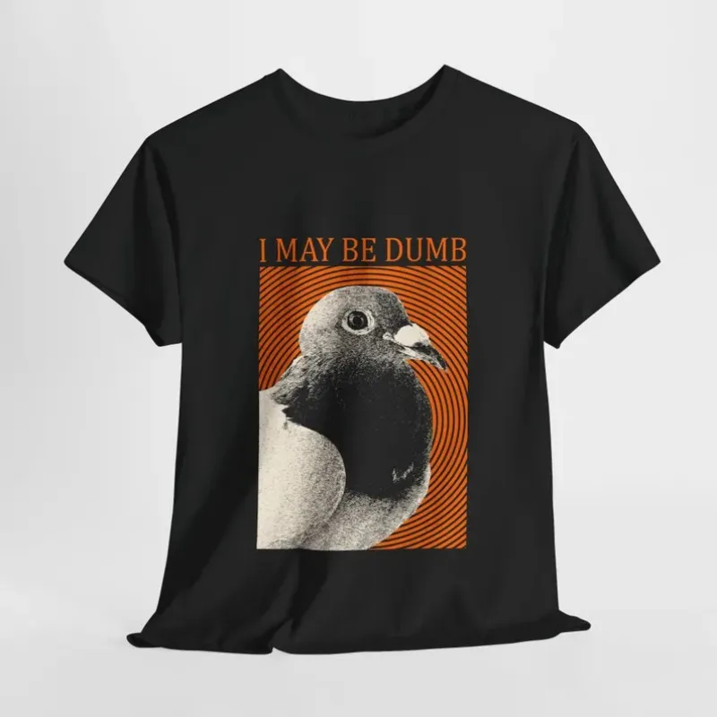 

Футболка с забавным надписью «Я может быть глупым, но...» (или: «Могу быть глупым, но...») Черная футболка с оранжевым текстом и графикой птицы, самокритический юмор, повседневный топ для мужчин и женщин