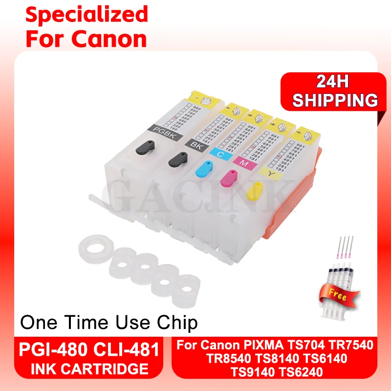 PGI-480 CLI-481 Refillable Ink Cartridge With Chips For Canon PIXMA TS6140 TS9140 TS6240 TS704 TR7540 TR8540 TS8140 PGI 480