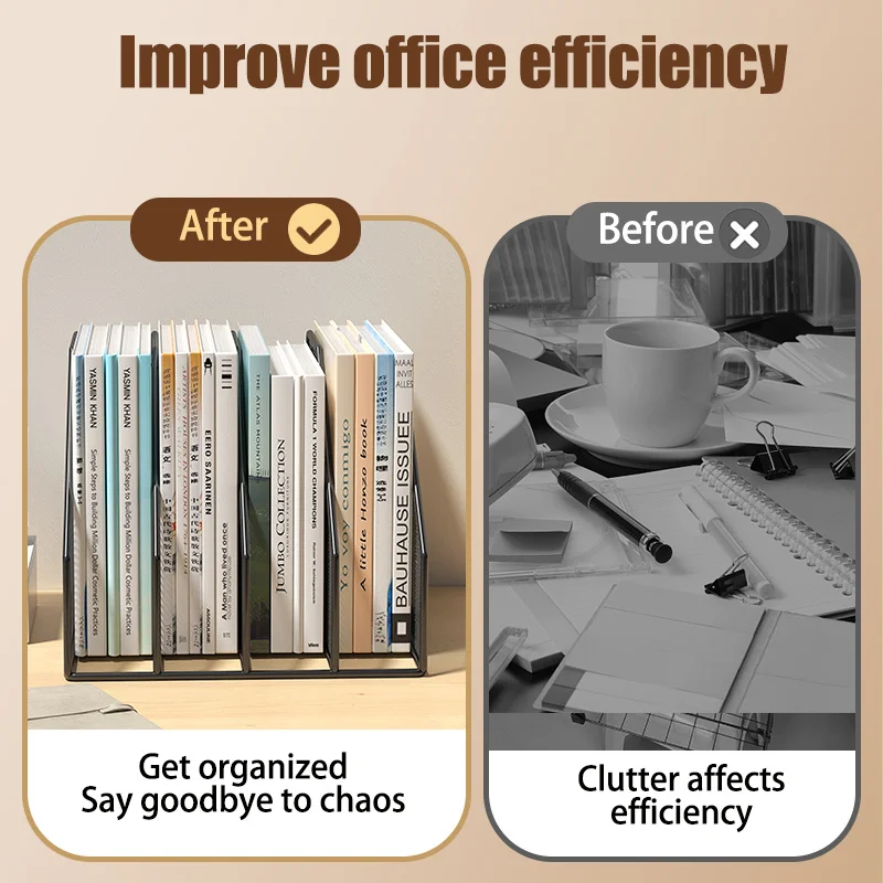 3 or 4 Slot Desktop File Organizer Metal Mesh Magazine Book Document Holder Black White for Office School Home Students Teachers