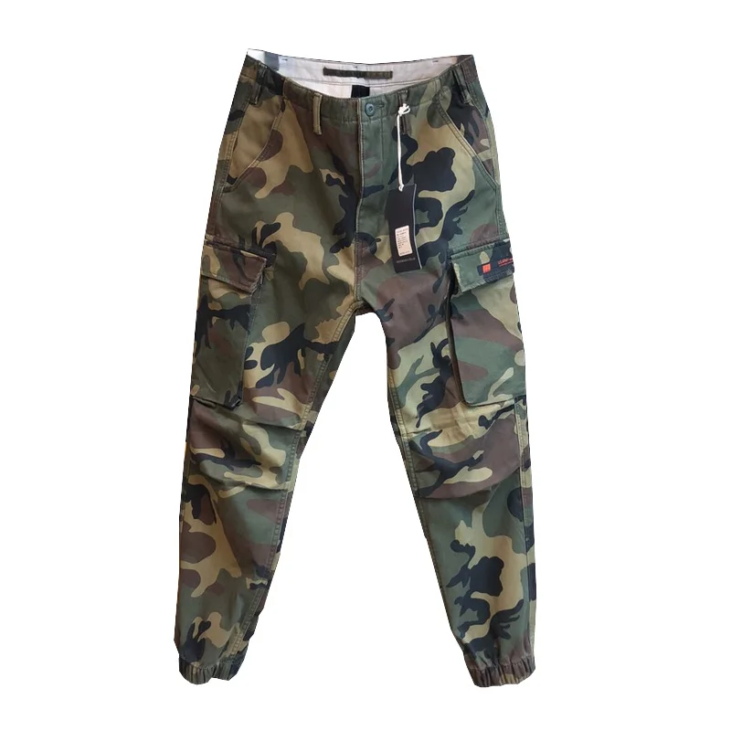 100% Cotton Thickened Plush American Casual Camouflage Multi Pocket Workwear Pants Men\'s Tights Small Legs Fleece Military Pants